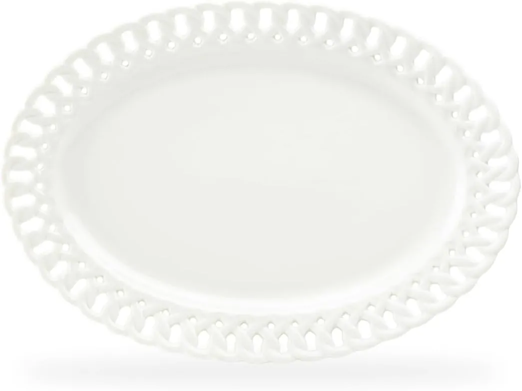 Grace Teaware 14.25"" White Heirloom Fine Porcelain Oval Serving Platter, White Heirloom Serving Plate Set of 1