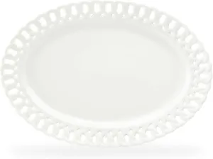 Grace Teaware 14.25"" White Heirloom Fine Porcelain Oval Serving Platter, White Heirloom Serving Plate Set of 1