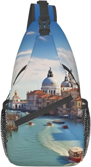 Grand Canal In Italy Print Sling Backpack Travel Sling Bag Casual Chest Bag Hiking Daypack Crossbody Bag For Men Women