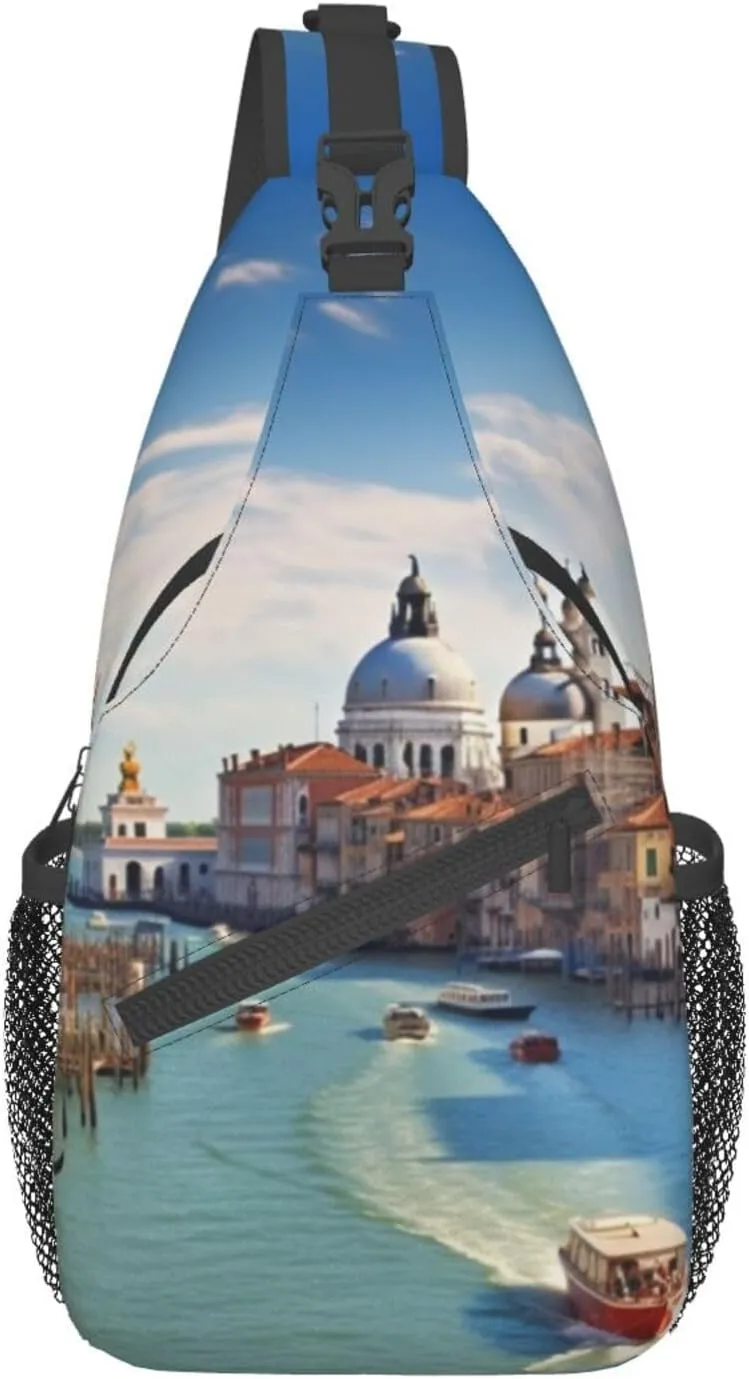 Grand Canal In Italy Print Sling Backpack Travel Sling Bag Casual Chest Bag Hiking Daypack Crossbody Bag For Men Women