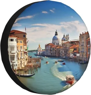 Grand Canal in Italy Spare Tire Cover Weatherproof Wheel Covers Universal Wheel Protectors Portable Wheel Bags Camper Tire Covers for Trailer Rv Travel Accessories 16 inch