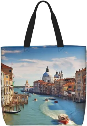 Grand canal in Italy Tote Bag for Women Hobo Handbags with Zipper Large Shoulder Bag Shopping Bags Travel Purse