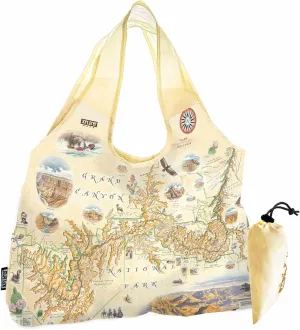 Grand Canyon National Park Map Nylon Pouch Tote Bag with Handles – Reusable, Eco-Friendly Shopping Bag, Washable, 18" x 25"