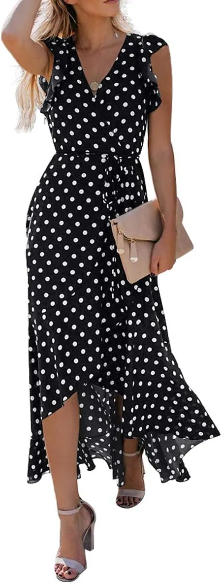 GRECERELLE 2025 Women's Spring Summer Boho Floral Print V-Neck Faux Wrap Maxi Dress for Wedding Guest, Graduation, Party