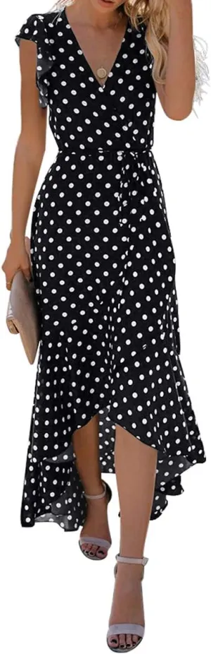 GRECERELLE 2025 Women's Spring Summer Boho Floral Print V-Neck Faux Wrap Maxi Dress for Wedding Guest, Graduation, Party
