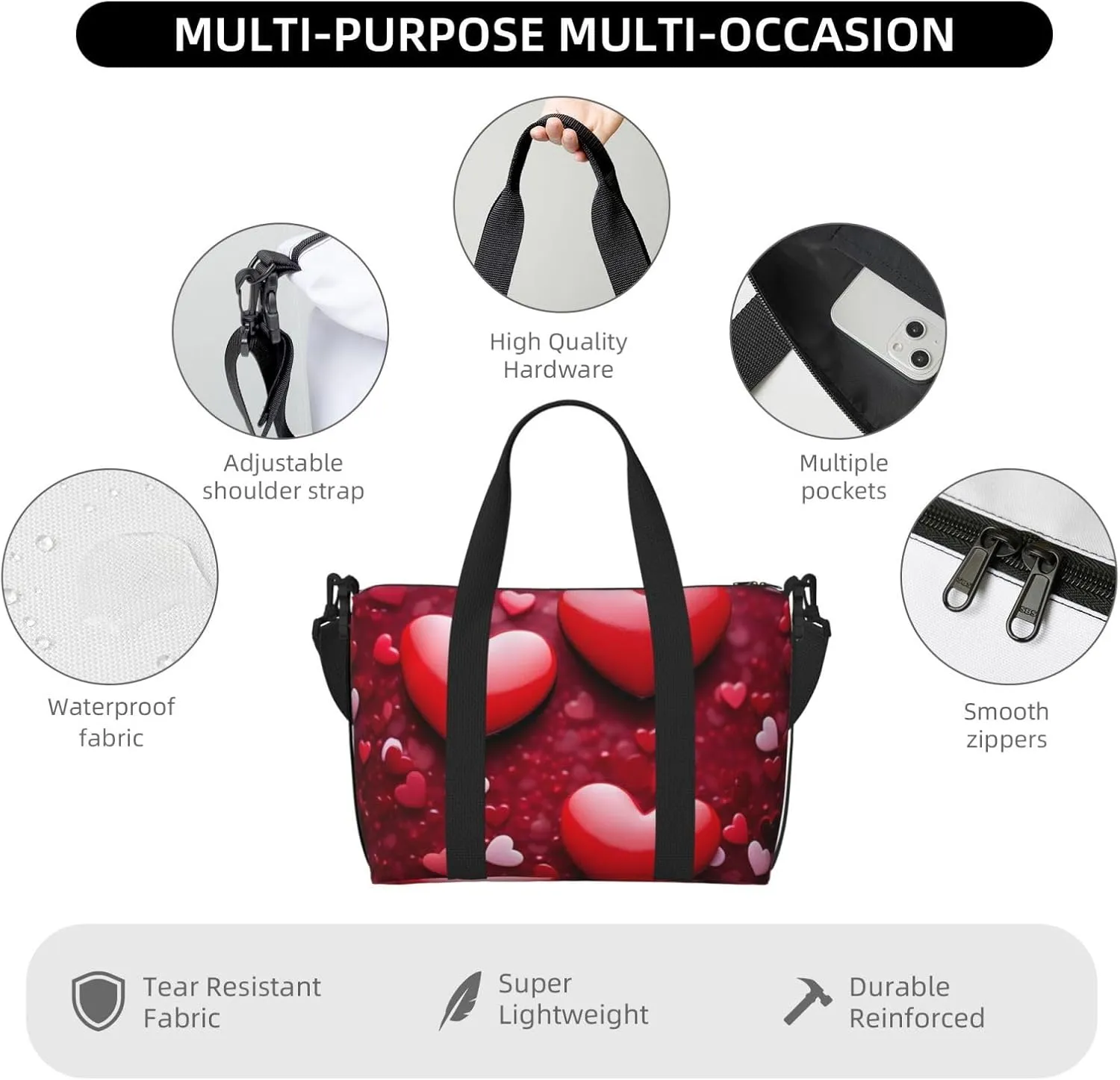 Gym Bag Valentines Love Hearts Duffel Bag for Men Women Travel Overnight Bag with Shoe Compartment Workout Bags