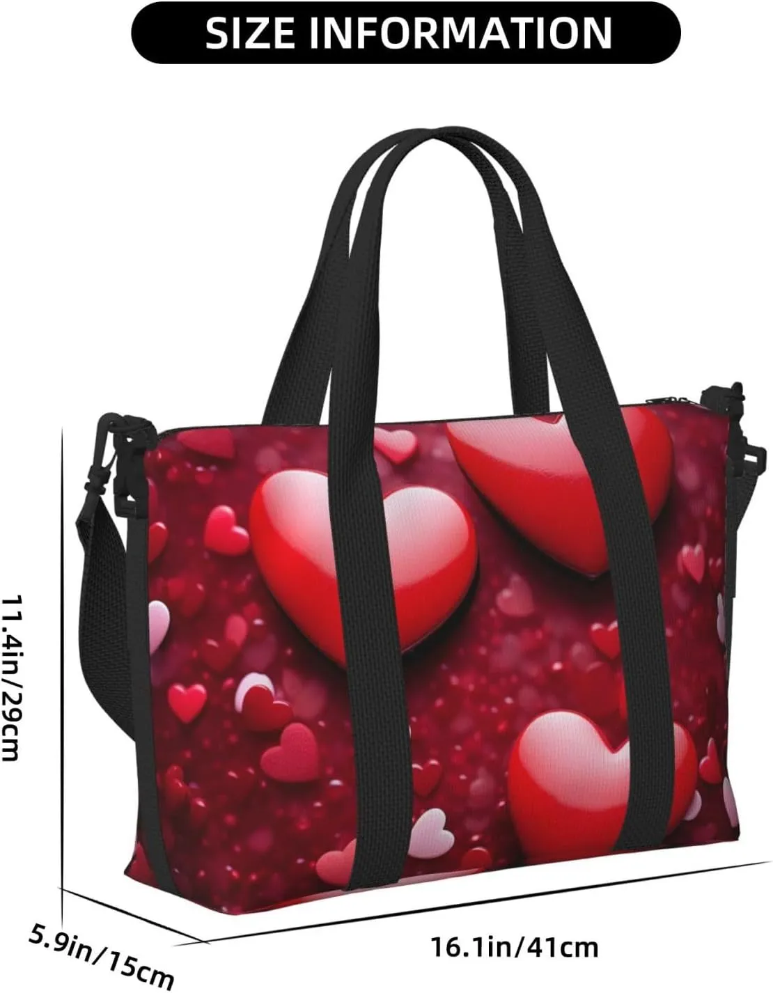 Gym Bag Valentines Love Hearts Duffel Bag for Men Women Travel Overnight Bag with Shoe Compartment Workout Bags