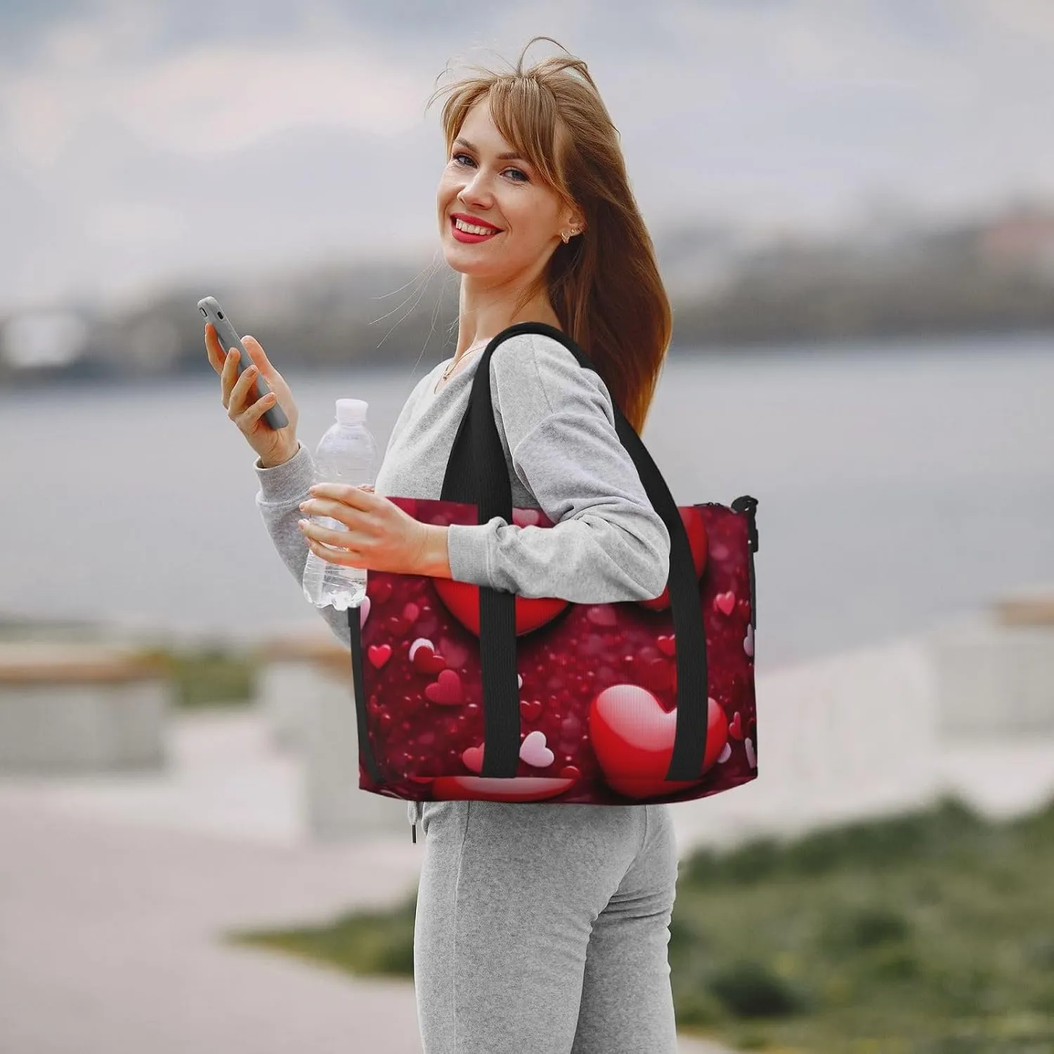 Gym Bag Valentines Love Hearts Duffel Bag for Men Women Travel Overnight Bag with Shoe Compartment Workout Bags