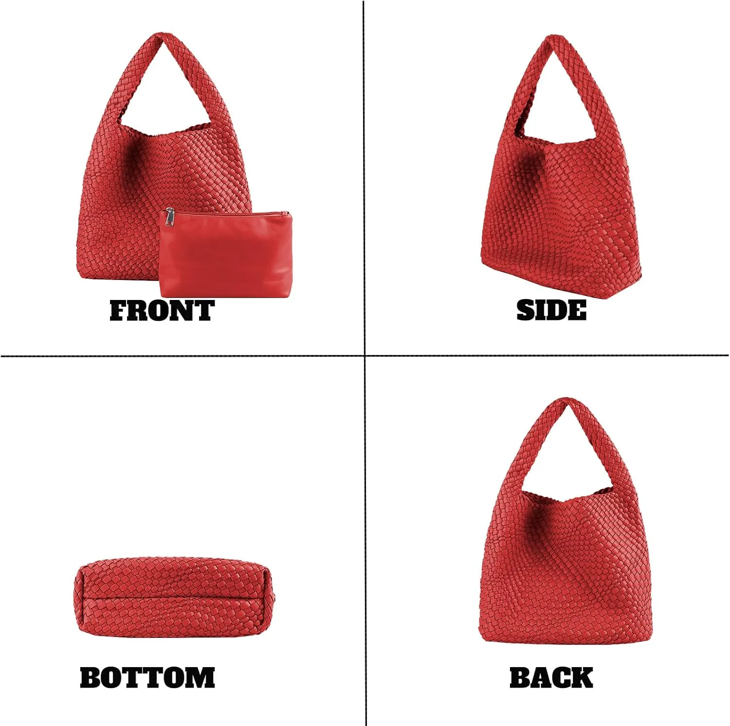 Hand Woven Tote for Women - Vegan Leather Handle Handbag, Travel Shoulder Bag, Hobo and Beach Bag With Purse