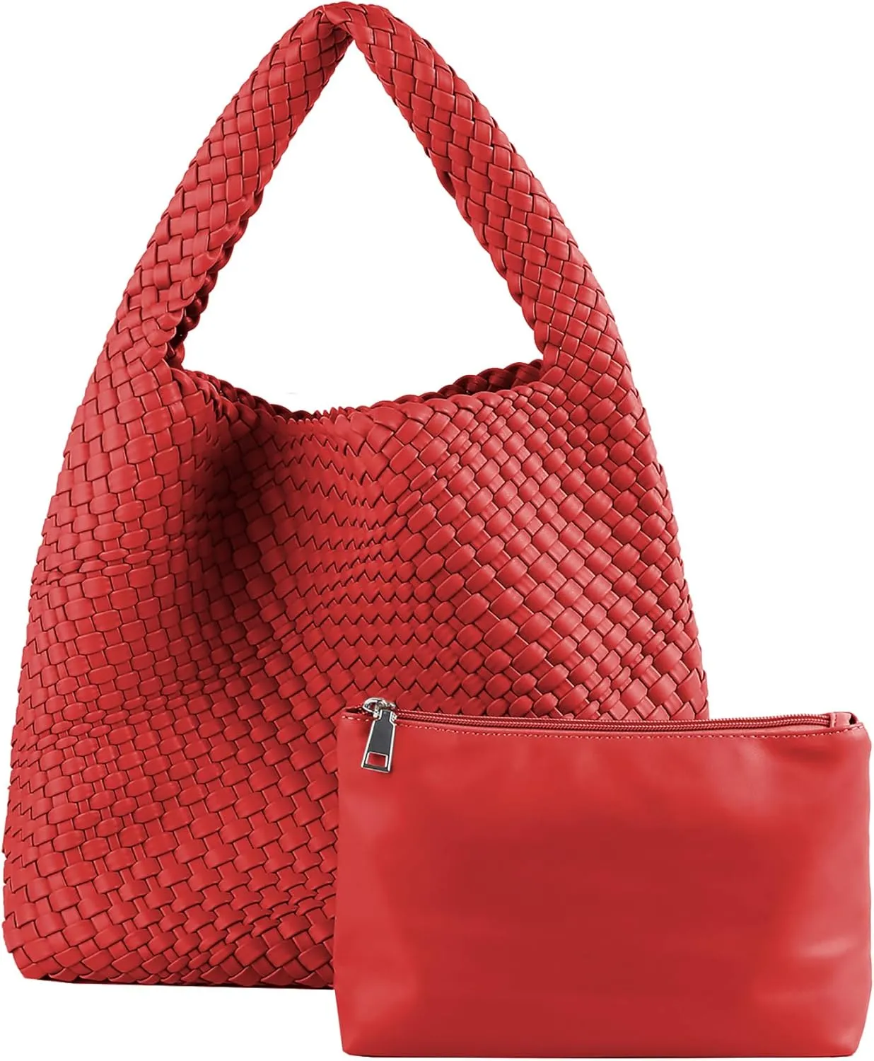 Hand Woven Tote for Women - Vegan Leather Handle Handbag, Travel Shoulder Bag, Hobo and Beach Bag With Purse