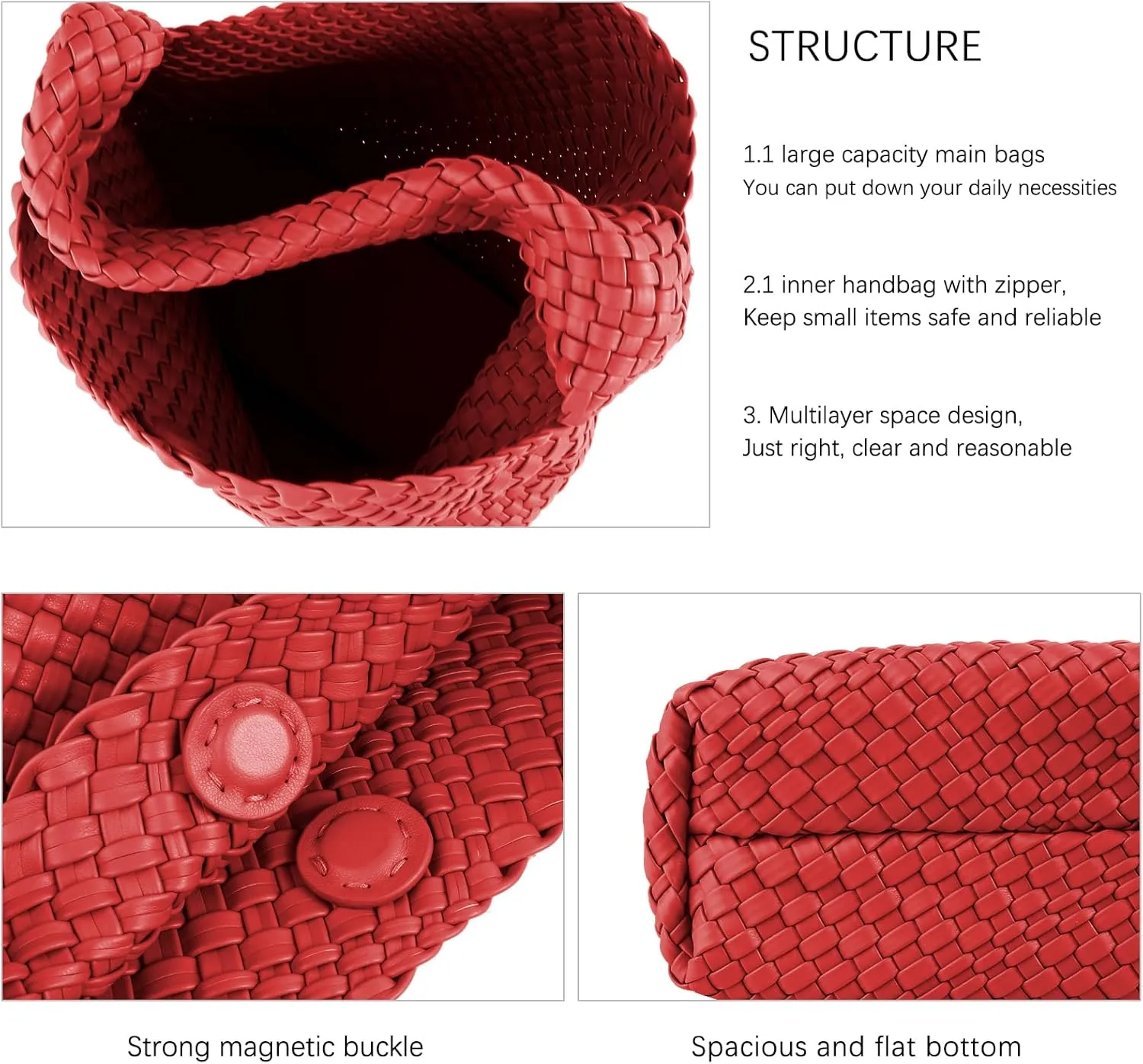 Hand Woven Tote for Women - Vegan Leather Handle Handbag, Travel Shoulder Bag, Hobo and Beach Bag With Purse