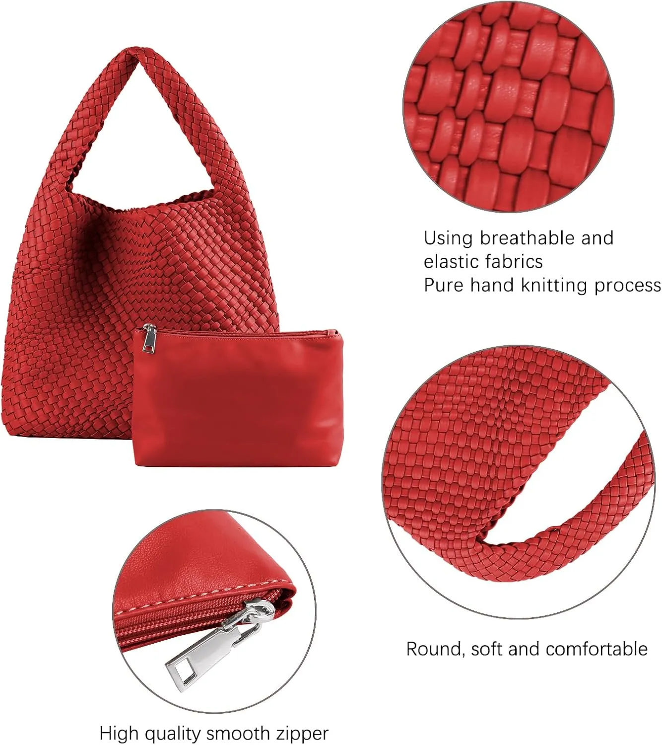 Hand Woven Tote for Women - Vegan Leather Handle Handbag, Travel Shoulder Bag, Hobo and Beach Bag With Purse