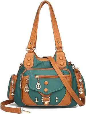 Handbags Vintage Quality Leather Handbags for Women Designer Ladies Hand Bags(Green)