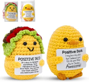 Handmade Mini Crochet Emotional Support Animal with Positive Card, Uplifting Gifts for Women Men Teens Friends Coworkers Birthday Graduation, Taco Duck