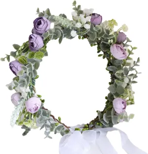 Handmade Wedding Headdress Wreath, Roses, Eucalyptus Trees, Green Plants, Ribbons (Purple, Normal)