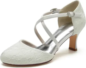 Hanfike Closed Toe Low Heel Wedding Shoes for Bridal Women Cross Strap Evening Pumps JY092