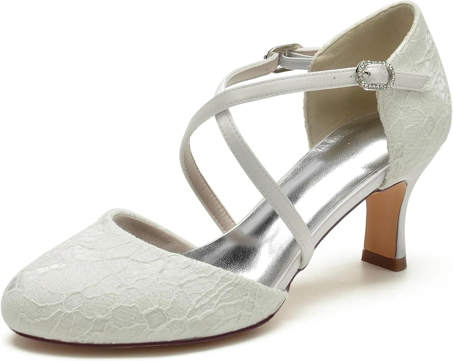 Hanfike Closed Toe Low Heel Wedding Shoes for Bridal Women Cross Strap Evening Pumps JY092