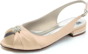 Hanfike Girls Womens Comfortable Wedding Flats Slingback Peep Toe Formal Party Evening Shoes JY279