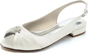 Hanfike Girls Womens Comfortable Wedding Flats Slingback Peep Toe Formal Party Evening Shoes JY279