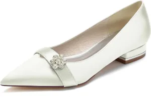 Hanfike Girls Womens Formal Flats for Wedding Slip-on Bows Pointed Toe Evening Shoes JY223