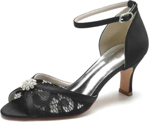 Hanfike Wedding Dress Sandals for Women Low Heel Lace Comfortable Formal Party Shoes JY116