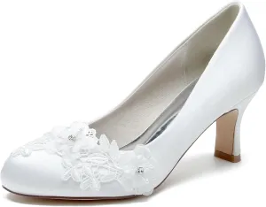 Hanfike Womens Closed Toe Wedding Shoes Slip-on Formal Party Pumps with Flowers JY192