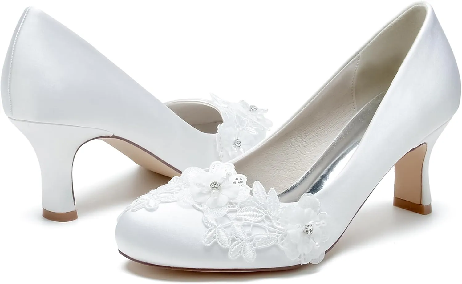 Hanfike Womens Closed Toe Wedding Shoes Slip-on Formal Party Pumps with Flowers JY192