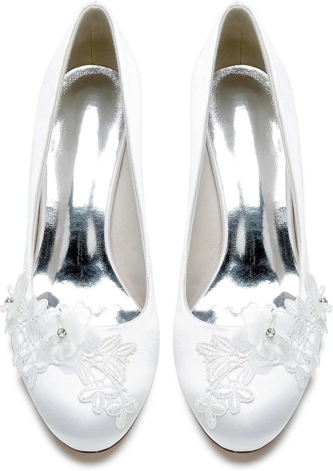 Hanfike Womens Closed Toe Wedding Shoes Slip-on Formal Party Pumps with Flowers JY192