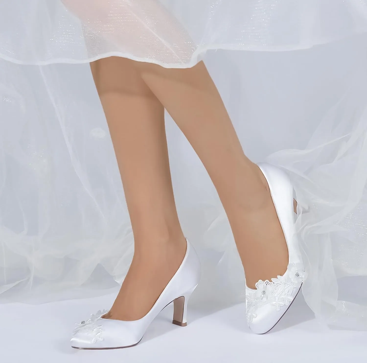 Hanfike Womens Closed Toe Wedding Shoes Slip-on Formal Party Pumps with Flowers JY192