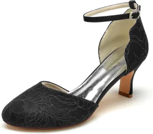 Hanfike Womens Lace Wedding Shoes Low Heel Round Toe Bridal Formal Party Pumps JY148