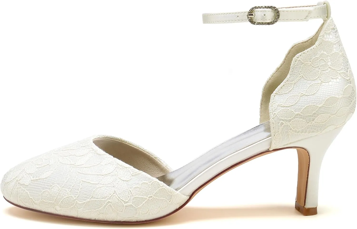 Hanfike Womens Lace Wedding Shoes Low Heel Round Toe Bridal Formal Party Pumps JY148