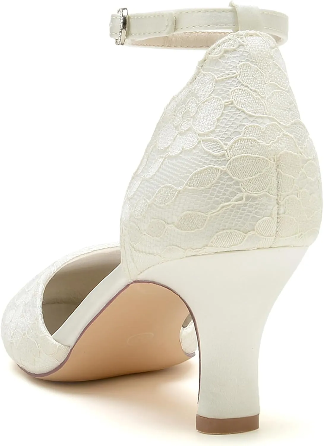 Hanfike Womens Lace Wedding Shoes Low Heel Round Toe Bridal Formal Party Pumps JY148