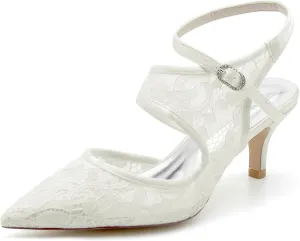 Hanfike Womens Slingback Wedding Heels Pointed Toe Lace Bridal Formal Party Prom Pumps JY049