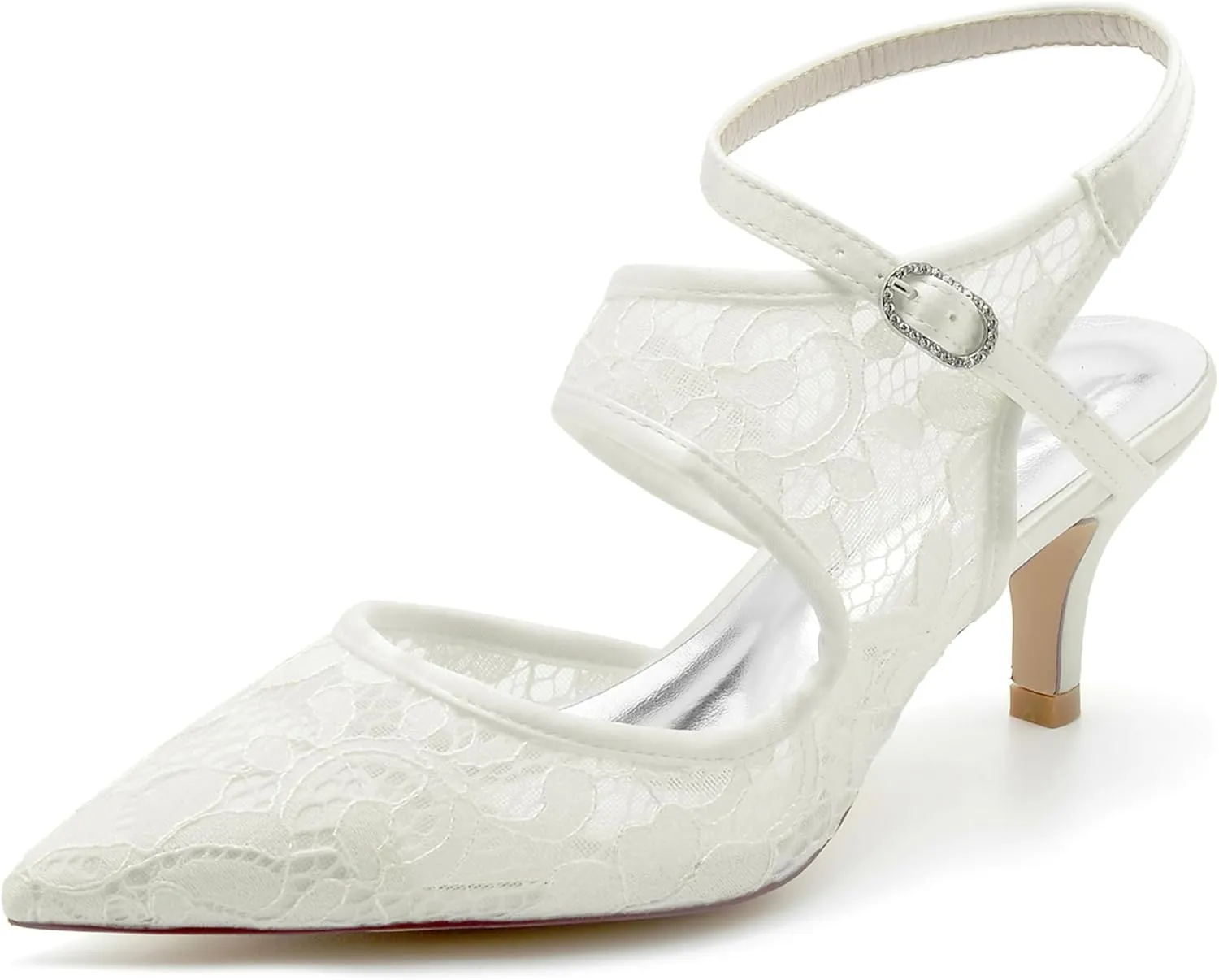 Hanfike Womens Slingback Wedding Heels Pointed Toe Lace Bridal Formal Party Prom Pumps JY049
