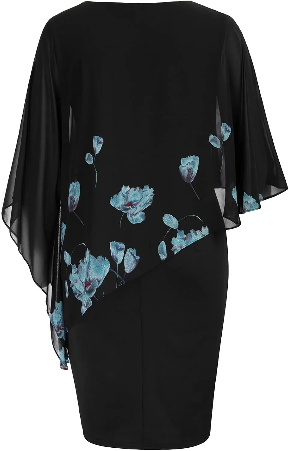 Hanna Nikole Women's Sleeveless Cape Dress with Chiffon Overlay Sequin Bodycon Pencil Dress