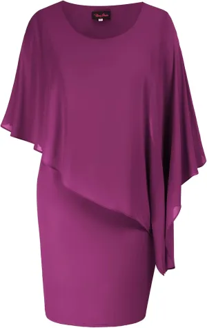 Hanna Nikole Women's Sleeveless Cape Dress with Chiffon Overlay Sequin Bodycon Pencil Dress