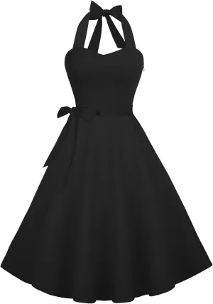 Hanpceirs Casual Sundress for Women Halter Retro Vintage Cocktail Dresses 2025 Summer Dress