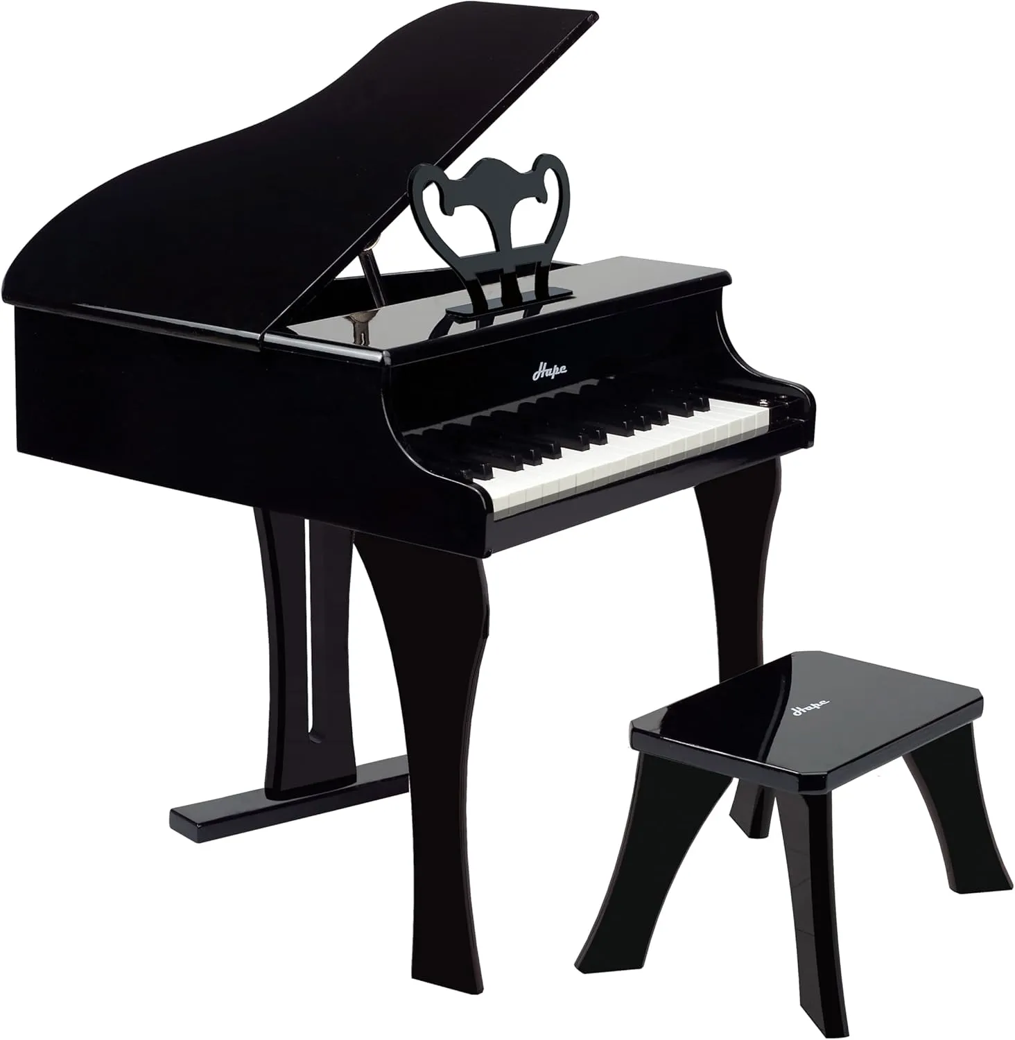 Hape Classic Grand Black Piano| Thirty Key Wooden Keyboard Musical Toy Set for Kids Age Year 3 and up