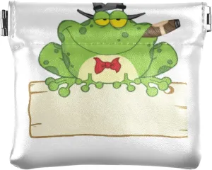 Happy Green Frogs Cartoon Characters Set on White Style Women Leather Mini Wallet Compact Clip Wallets for Cards Money Accessories Purses for Work Shopping 4.33 x 3.74 inch