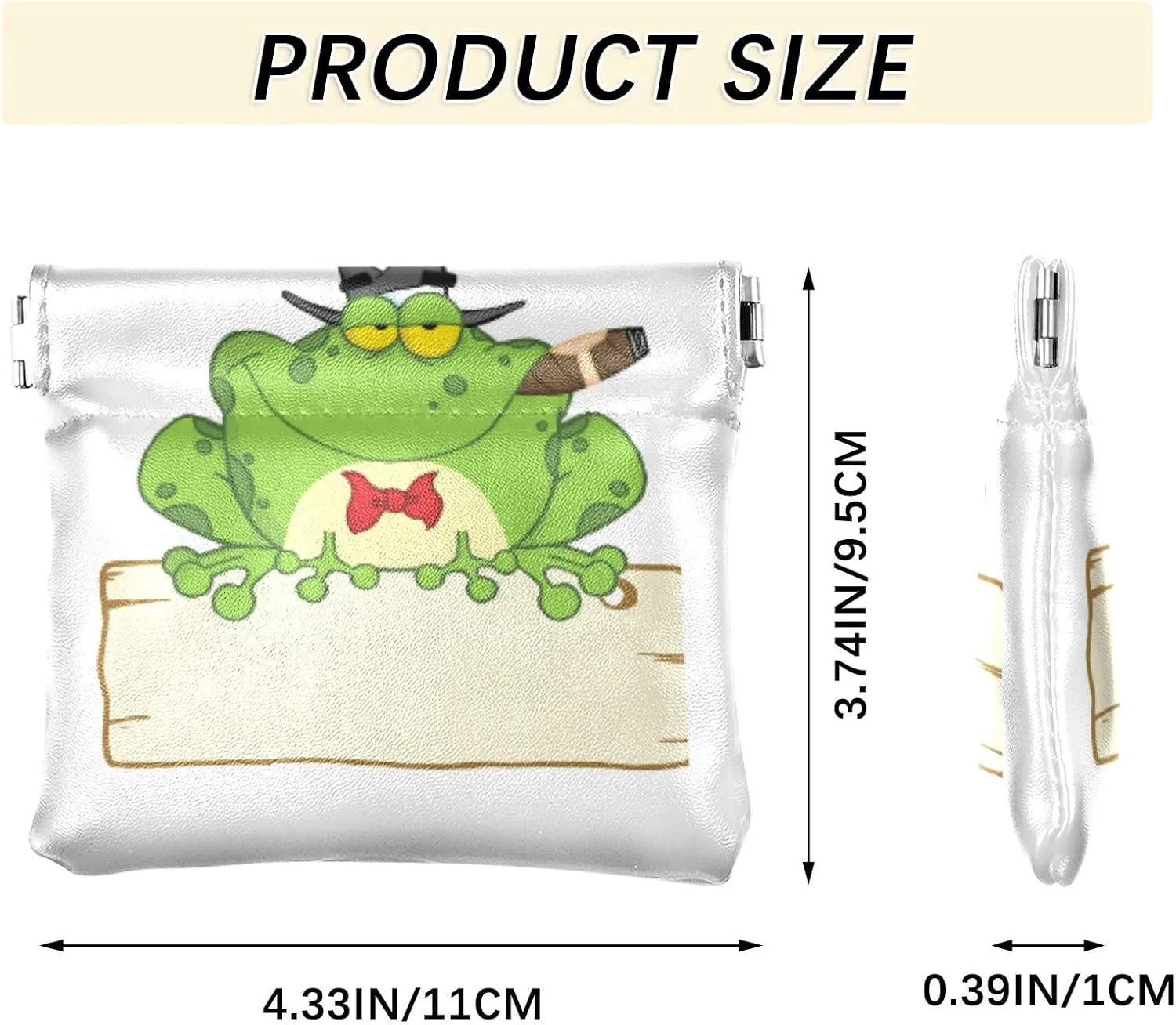 Happy Green Frogs Cartoon Characters Set on White Style Women Leather Mini Wallet Compact Clip Wallets for Cards Money Accessories Purses for Work Shopping 4.33 x 3.74 inch