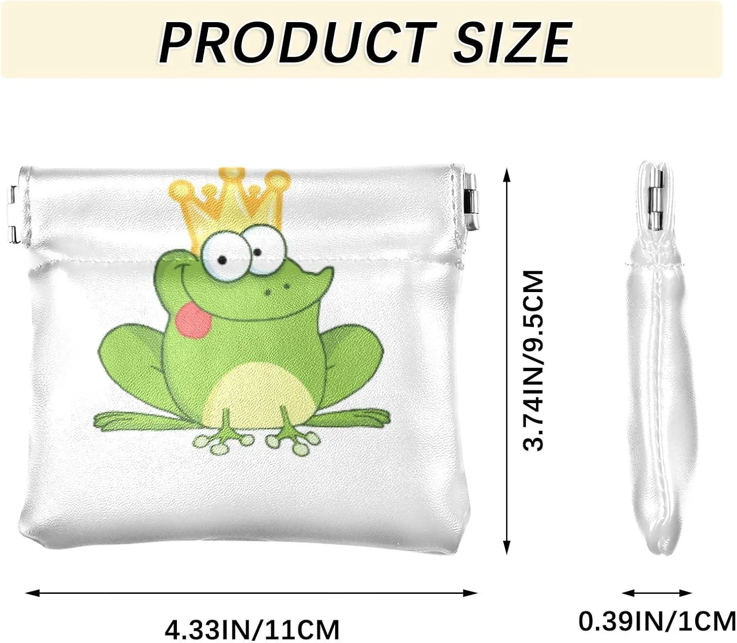 Happy Green Frogs Cartoon Characters Set on White Women Leather Mini Wallet Compact Clip Wallets for Cards Money Accessories Purses for Work Shopping 4.33 x 3.74 inch