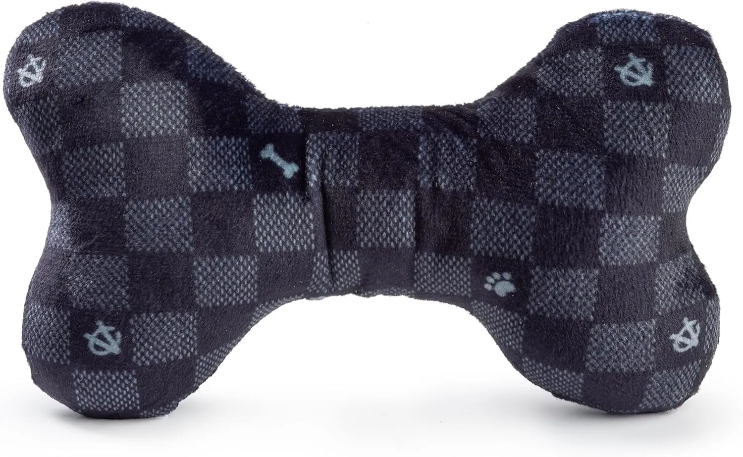 Haute Diggity Dog Black Checker Chewy Vuiton Bone, Plush Designer Dog Toys with Interactive Squeaker, Stimulating Pet Enrichment, Machine-Washable & Safe Materials for All Breeds, Size Medium