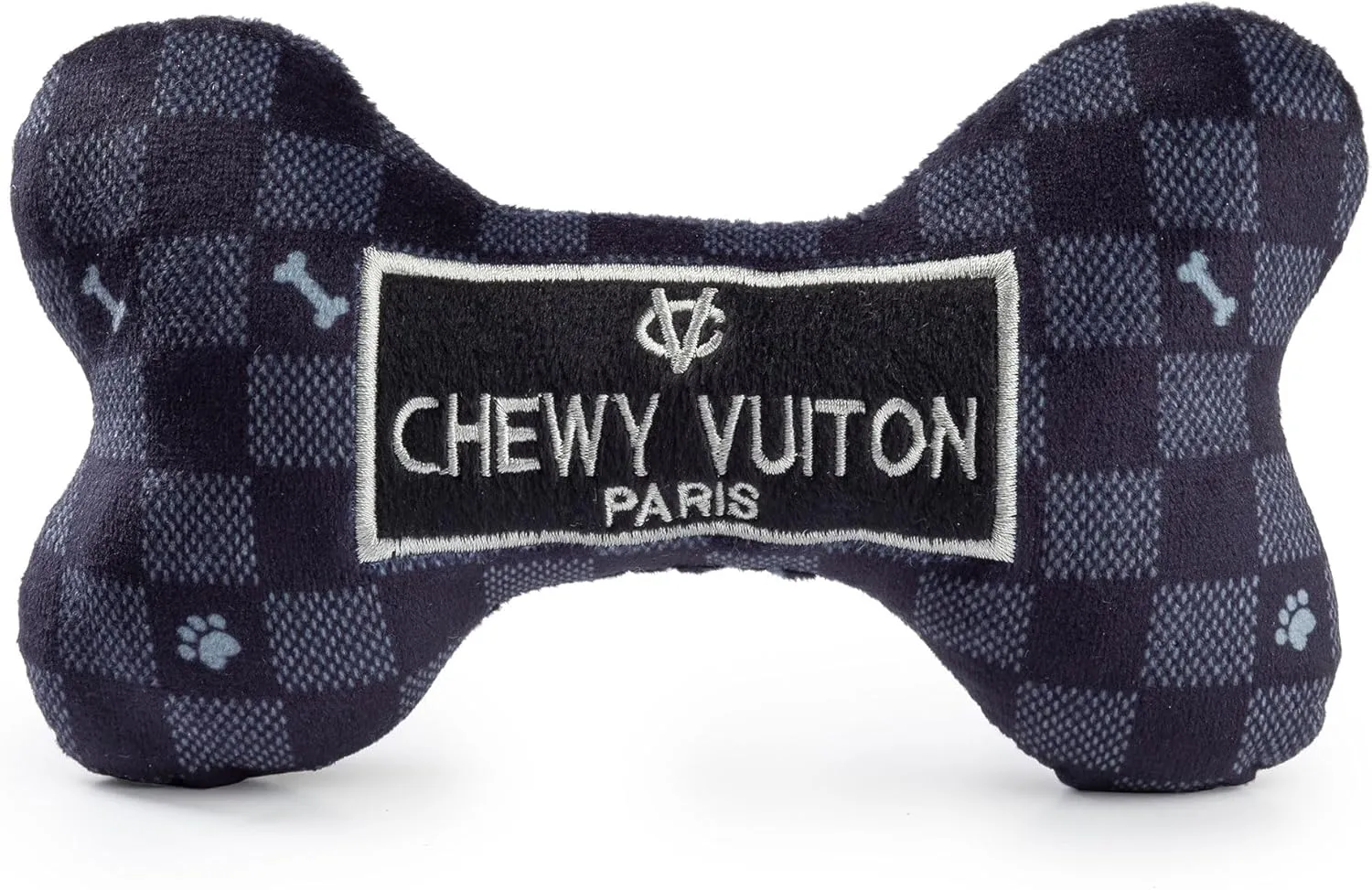 Haute Diggity Dog Black Checker Chewy Vuiton Bone, Plush Designer Dog Toys with Interactive Squeaker, Stimulating Pet Enrichment, Machine-Washable & Safe Materials for All Breeds, Size Medium