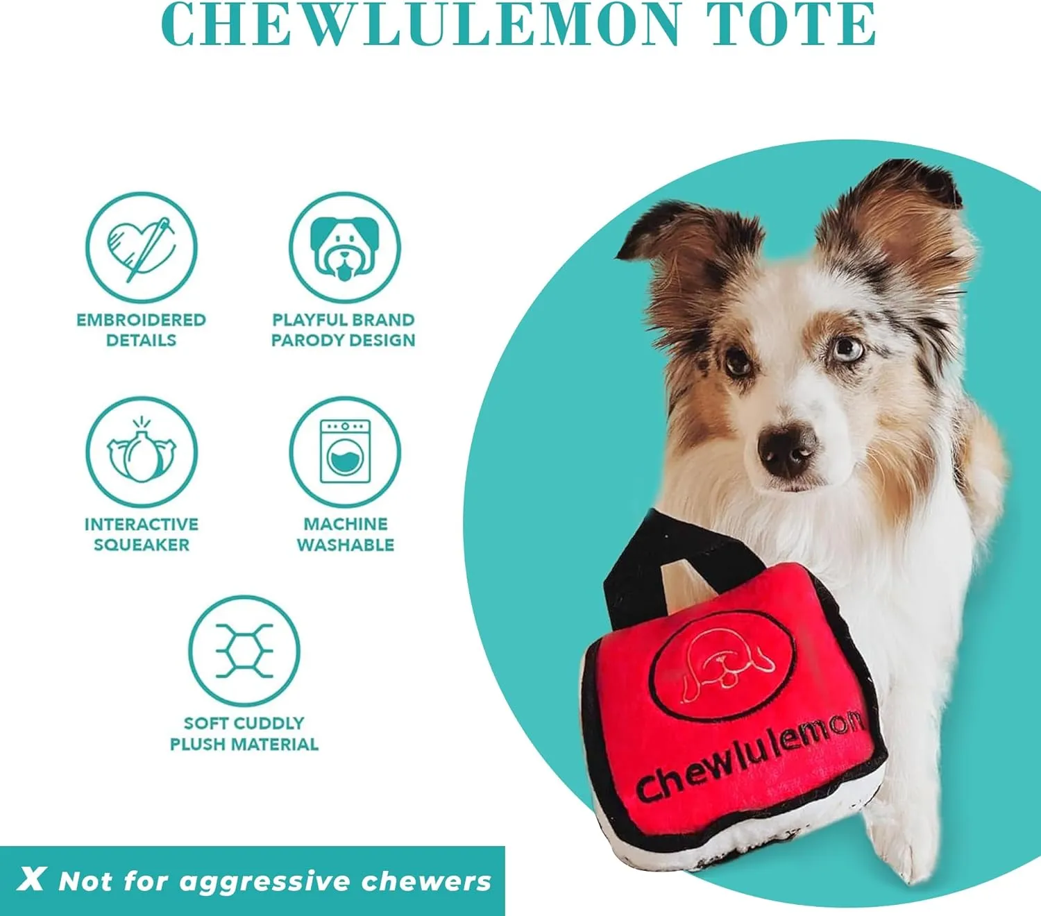 Haute Diggity Dog Chewlulemon Tote, Plush Designer Dog Toys with Interactive Squeaker, Stimulating Pet Enrichment, Machine-Washable & Safe Materials for All Breeds, One Size