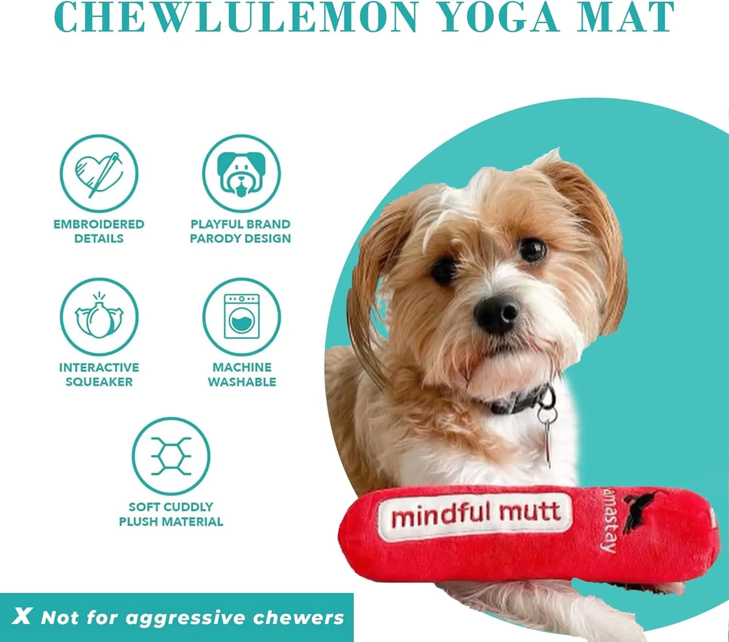 Haute Diggity Dog Chewlulemon Yoga Mat, Plush Designer Dog Toys with Interactive Squeaker, Stimulating Pet Enrichment, Machine-Washable & Safe Materials for All Breeds, One Size