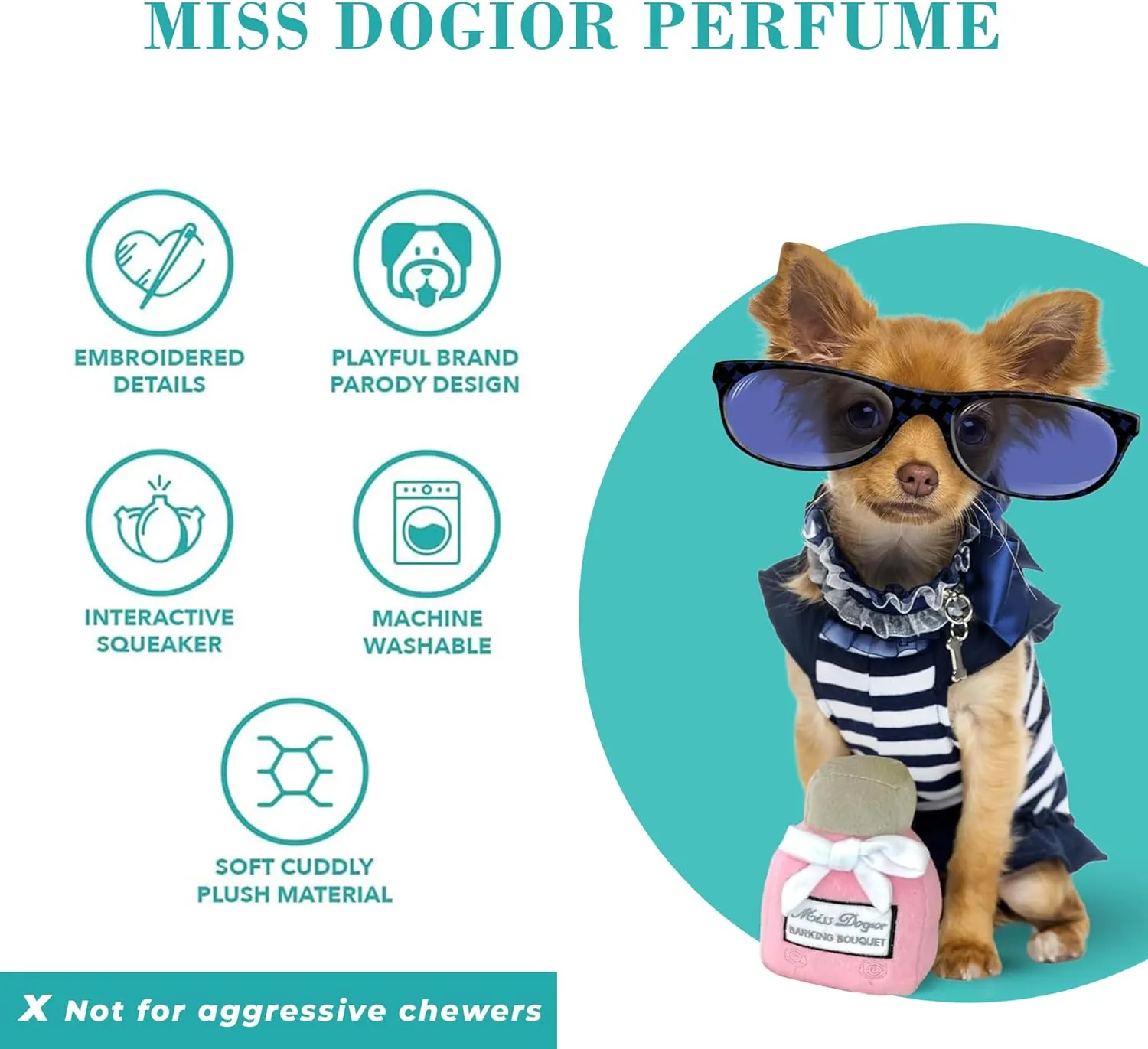 Haute Diggity Dog Miss Dogior Perfume, Plush Designer Dog Toys with Interactive Squeaker, Stimulating Pet Enrichment, Machine-Washable & Safe Materials for All Breeds, One Size