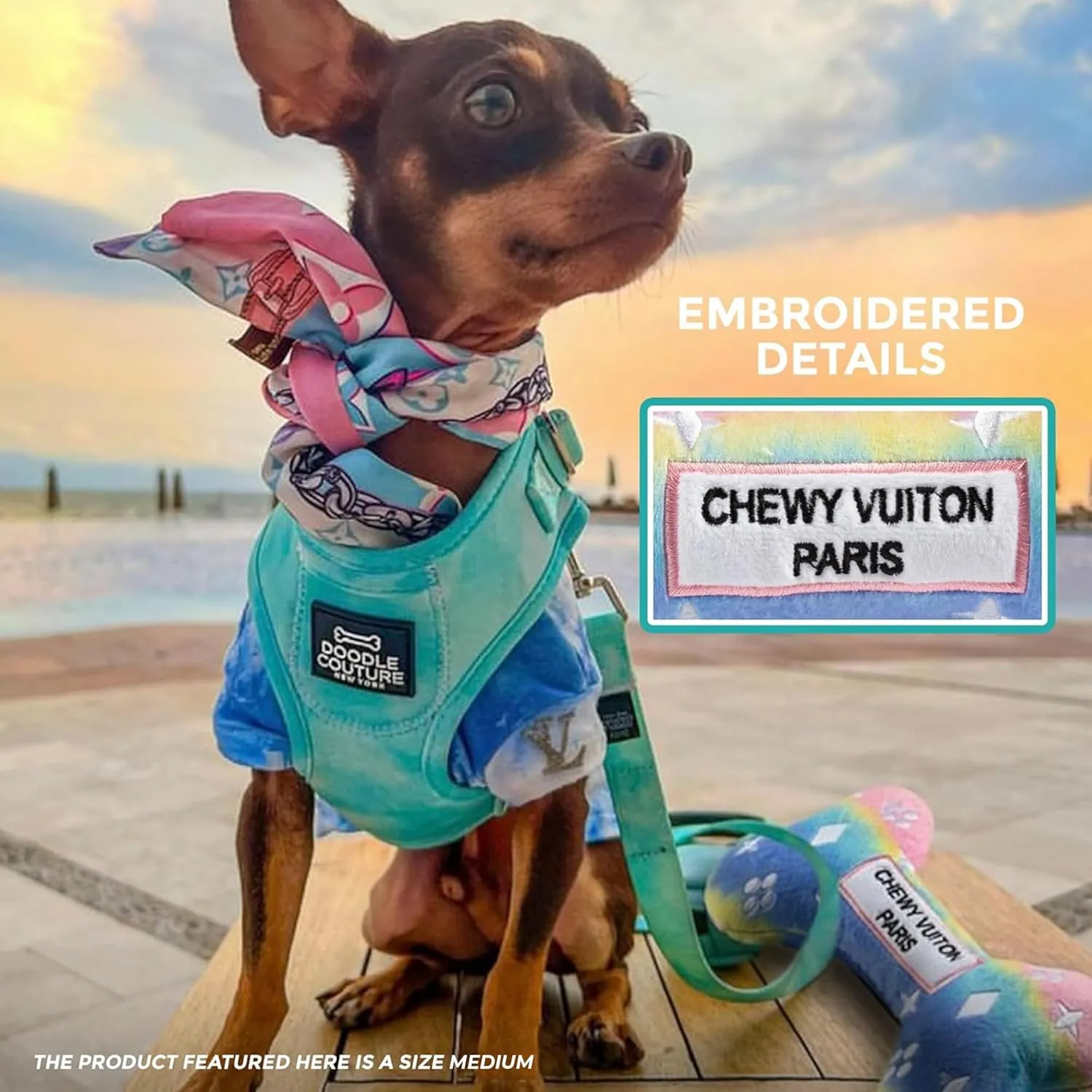 Haute Diggity Dog Pink Ombre Chewy Vuiton Bone, Plush Designer Dog Toys with Interactive Squeaker, Stimulating Pet Enrichment, Machine-Washable & Safe Materials for All Breeds, Size Medium