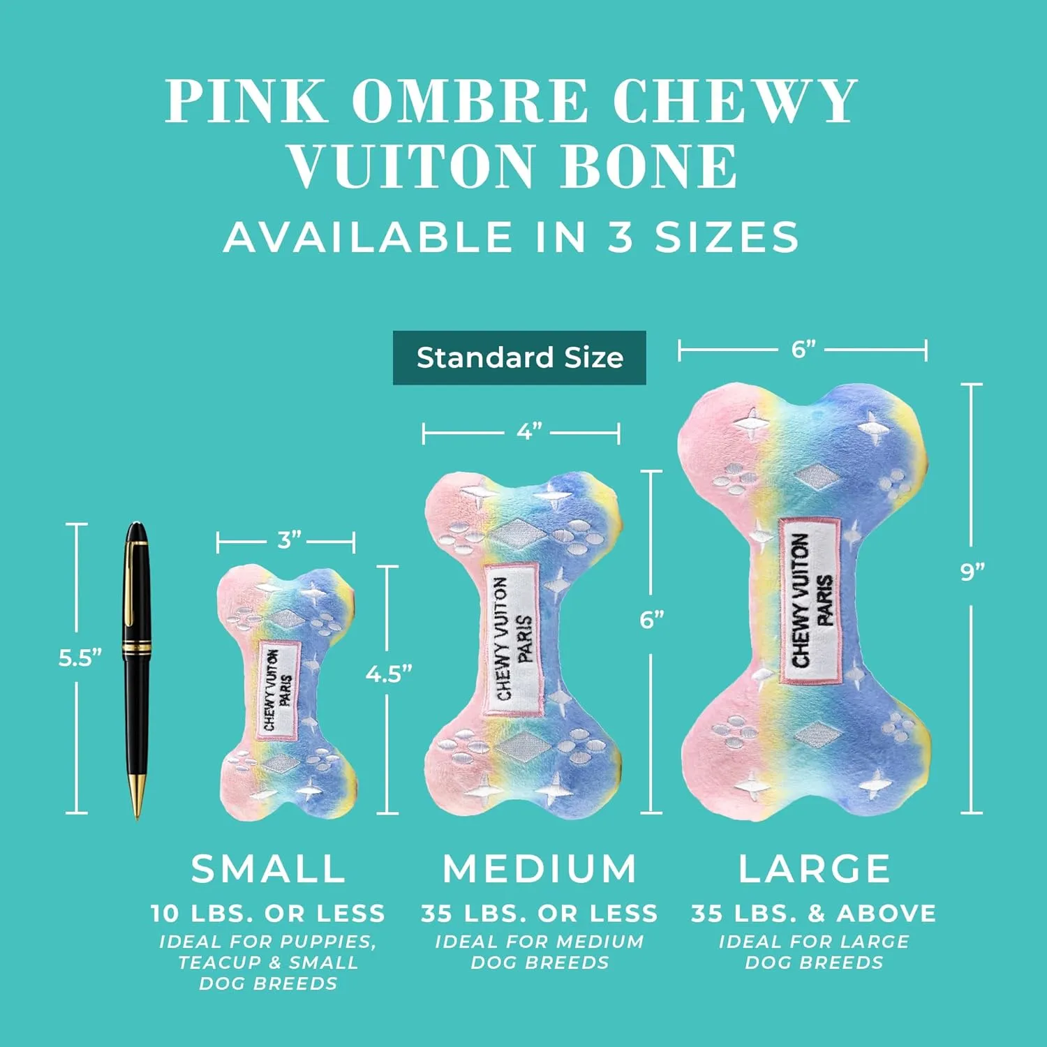 Haute Diggity Dog Pink Ombre Chewy Vuiton Bone, Plush Designer Dog Toys with Interactive Squeaker, Stimulating Pet Enrichment, Machine-Washable & Safe Materials for All Breeds, Size Medium