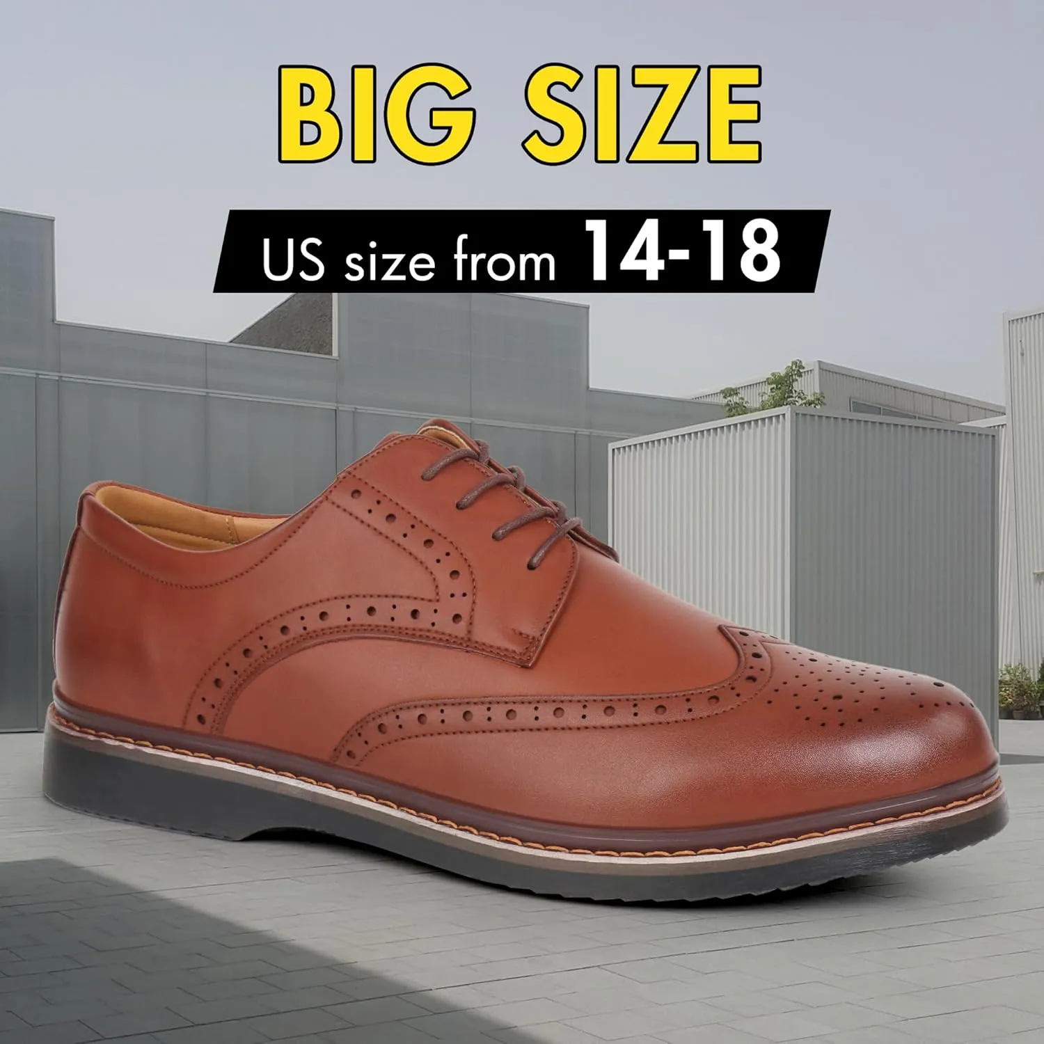 Hawkwell Men's Plus Size Wingtip Brogue Oxfords Dress Shoes US Size 14 15 16 17 18
