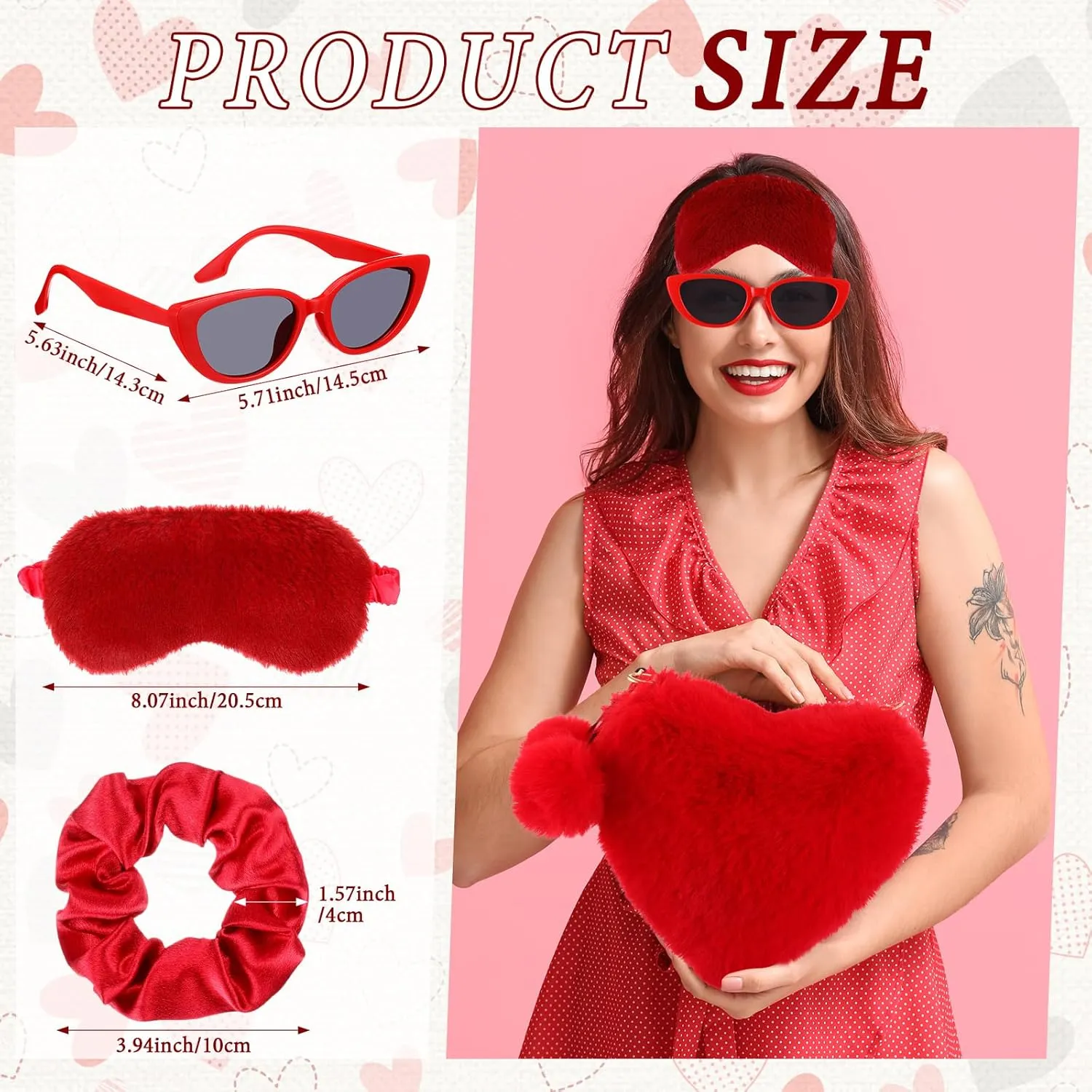 Heart Purse for Teachers Women Furry Heart Shaped Fur Soft Purses Scrunchie Sunglass Eye Mask for Gifts,Pink